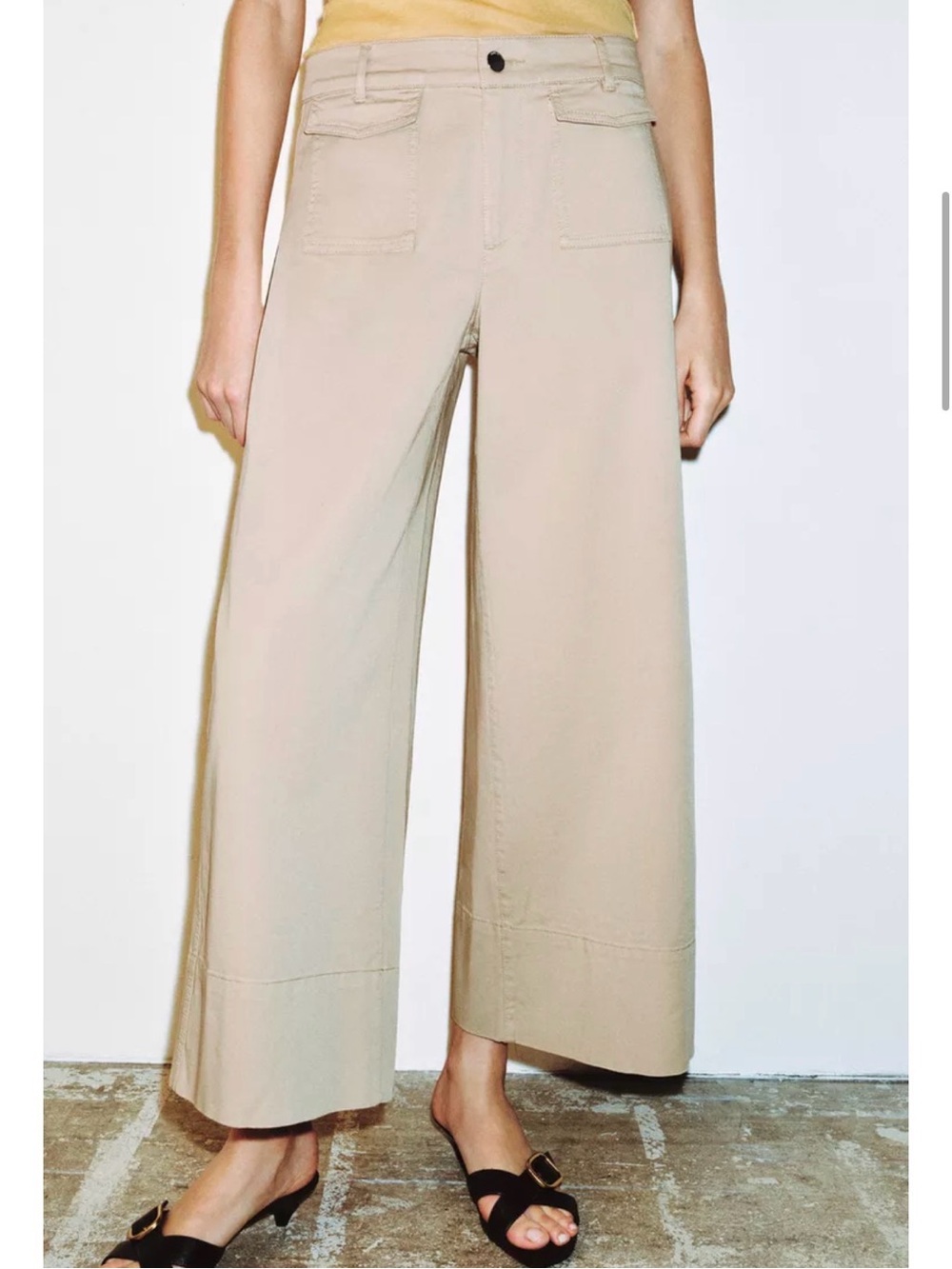Zara Wide-Leg Crop Pants in Beige